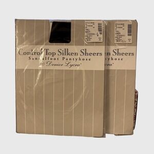 Vtg Lot 2 Coquette Pantyhouse Silken Sheers Sandalfoot Navy Linen 20 Denier Tall